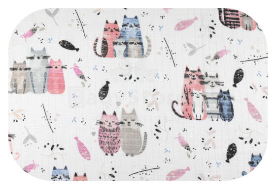 Diaper - 31265 - TETRA PRINT - EGA - FAMILLY KITTEN - PINK -  size 70x80 cm