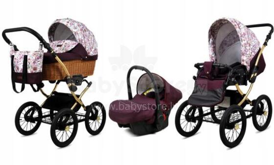 Babylux Classic Art.286135 Maroon Flowers  vežimėlis 3 viename