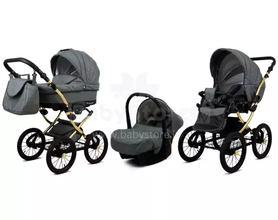 Babylux Margaret Gold Art.286155 Grey Flex Dots vežimėlis 3 viename