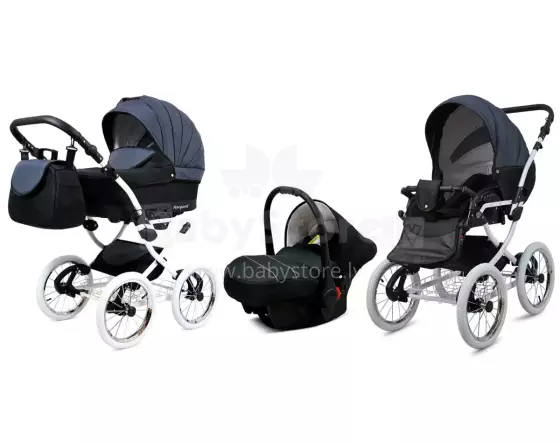 Babylux Margaret White Art.286163 Black Grey  vežimėlis 3 viename