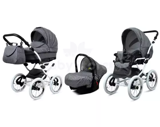 Babylux Margaret White Art.286165 Grey Flex vežimėlis 3 viename