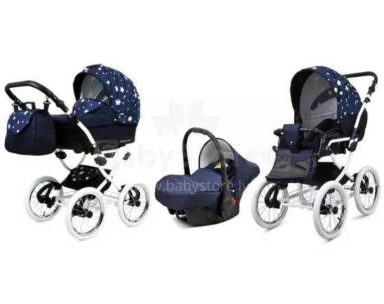 Babylux Margaret White Art.286169 Navy Blue Star vežimėlis 3 viename