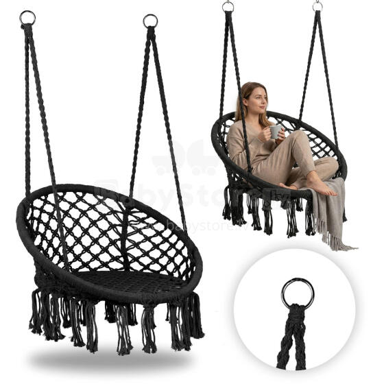 Boho pakabinamas kėdė sodo supynė, Juoda, MultiGarden