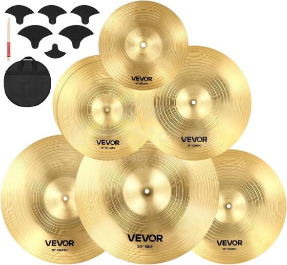 Vevor 6 Piece Cymbal Set Drumsticks Art.287554 Būgnų komplektas jauniems muzikantams