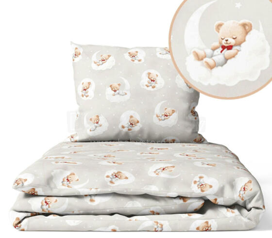 Užvalkalų komplektas - 2 vnt - 135x100, 40x60 - MEŠKAI ANT DEBESŲ - BEIGE