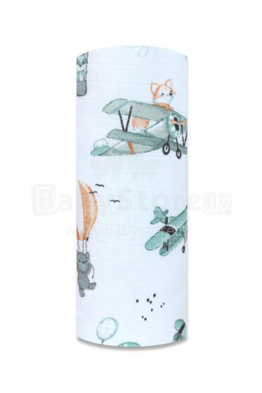 Подгузник - 14435 - TETRA PRINT - EGA - ЛИСА в САМОЛЕТЕ - ЗЕЛЕНЫЙ - размер 70x80 см