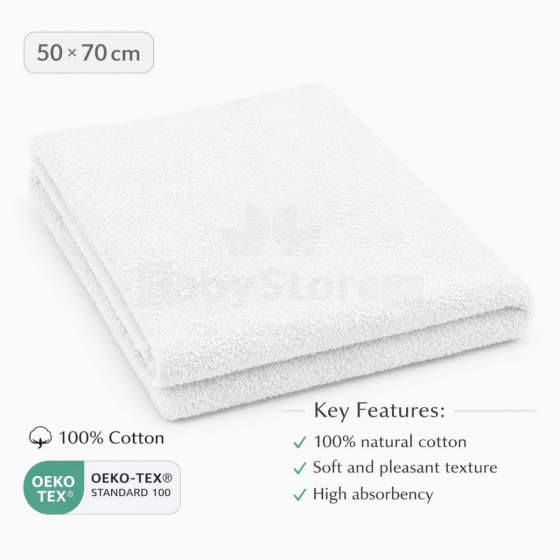 Bebe Basic Cotton Baby Towel  Art.288857 White Medvilninis rankšluostis 50x70cm (100% medvilnė)