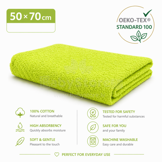 Bebe Basic Cotton Baby Towel  Art.288860 Light Green Medvilninis rankšluostis 50x70cm (100% medvilnė)
