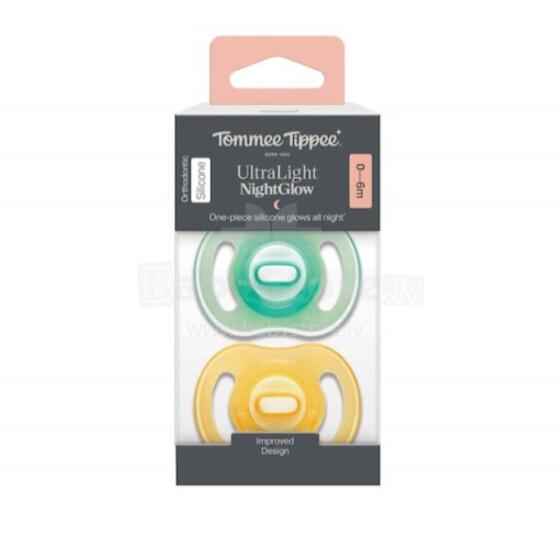TOMMEE TIPPEE silikoniniai čiulptukai NIGHT GLOW ULTRALIGHT, 0-6 mėn., 2 vnt., 433804