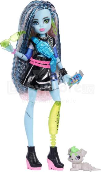 Monster High Franki Stein lėlė – trumpas megztinis, odinis sijonas ir Watzie