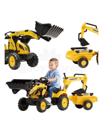 FALK Pedalų Traktorius Komatsu su Ekskavatoriaus Kibiru ir Priekaba 2-5 metų