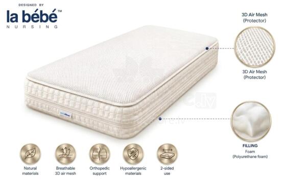 La Bebe™ Aerosleep Kind Pack 2-in-1 Art.290487 White Lovytės čiužinys + minkštas nuimamas čiužinio užvalkalas. 120 x 60 cm