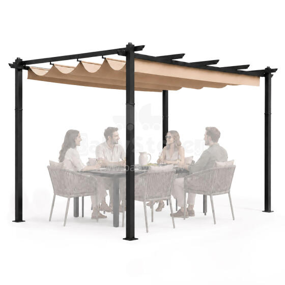 Sodo terasos pergola 3x4 m, plieninė, pavėsinė, smėlio spalvos, MultiGarden