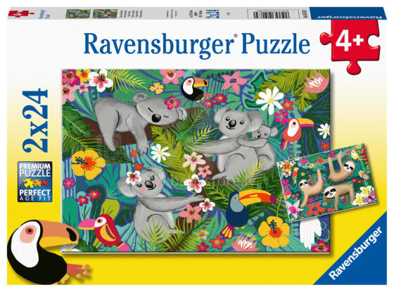 Ravensburger dėlionė 2x24 vnt. Koalos ir tinginių