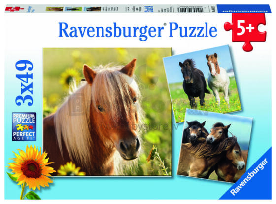 Пазл Ravensburger 3x49 деталей: Любящие лошади
