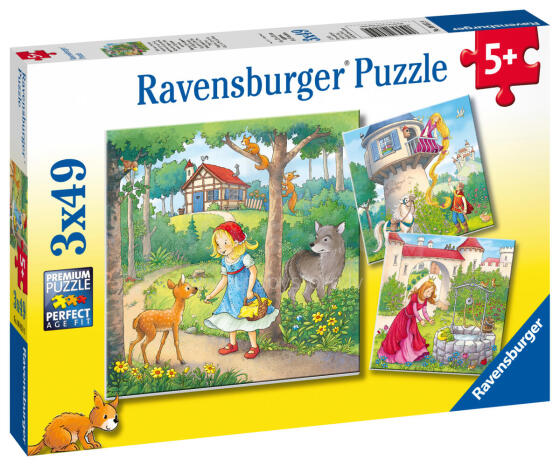 Ravensburger dėlionė 3x49 vnt. Raudonkepuraitė, Pelenė ir Varlių karalius