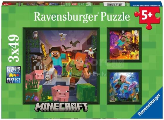 Ravensburger Puzzles 3x49 Detalės Minecraft