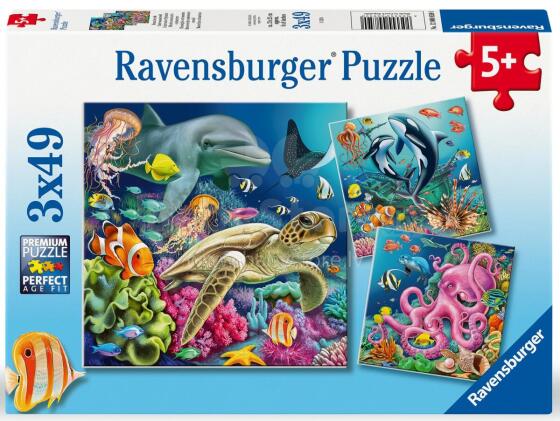 Ravensburger dėlionė 3x49 vnt. Jūros gyvūnai