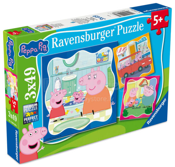 Ravensburger dėlionė 3x49 gabalėlių: Peppa Piga su šeima