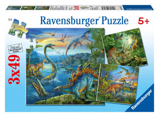 Ravensburger dėlionė 3x49 vnt Dinosaurus