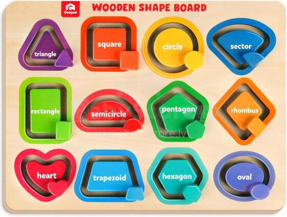 Coogam Wooden Colour Shape Art.294588 Montessori medinė dėlionės lenta
