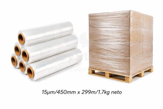 Bebe Basic Stretch 15µm/450mm x 299m Art.294758 Skaidri padėklų plėvelė 2,99x45