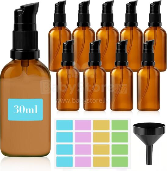 Empty Glass Bottles Brown with Sticker Funnel Art.294984   Amber Glass Lotion Bottles with Pump Dispenser,30ml,1 psc