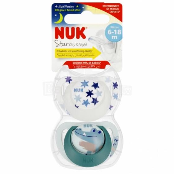 NUK 736727 Raminantis čiulptukas 2 vnt 6-18m Žvaigždė D&N žalias/baltas