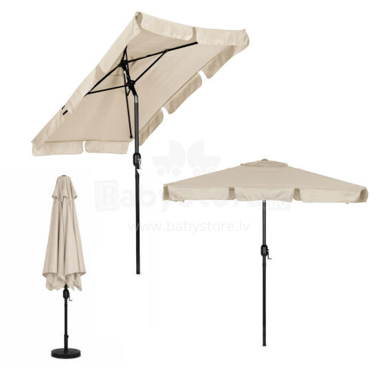 Prostokampis didelis sodo skėtis įstrižas sulankstomas su rankenėle smėlio spalvos 200x130 cm MultiGarden