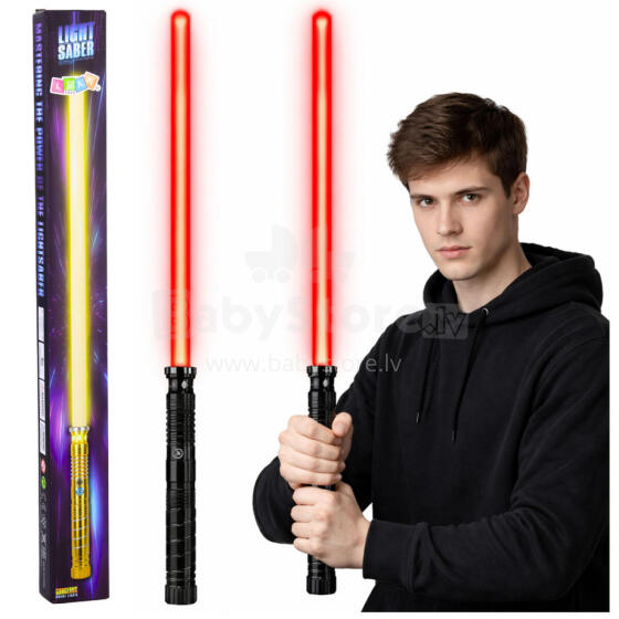 LED lazerinis šviesos kardas su garsais, metaliniu rankena, 75 cm