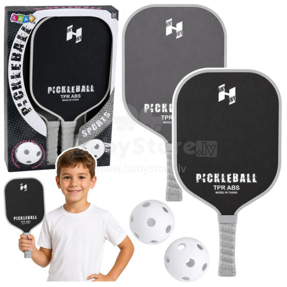 Pickleball teniso badmintono raketės rinkinys su 2 kamuoliais juodos ir pilkos spalvos
