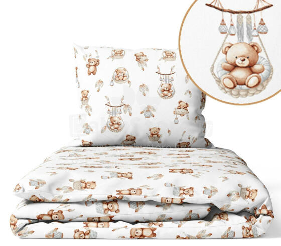 Cover set - 2 pcs - 135x100, 40x60  - BEAR in BASKET - GREY