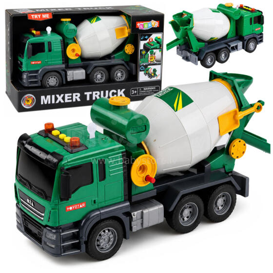 Concrete Mixer Truck With Rotating Drum Lights Sounds Green