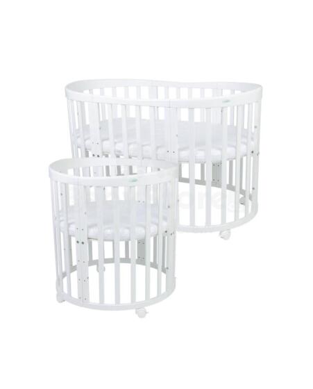 Waldin Oval Baby Collection Bed Crib  7 in 1 Art.297541 White  Daugiafunkcinė medinė transformuojama lovelė 7 viename