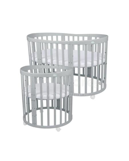 Waldin Oval Baby Collection Bed Crib  7 in 1 Art.297543 Grey  Daugiafunkcinė medinė transformuojama lovelė 7 viename