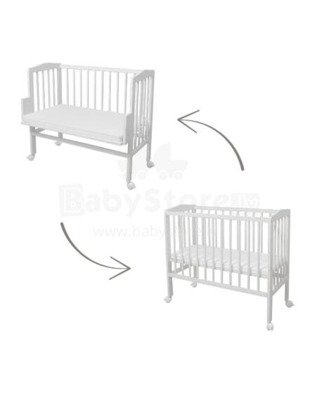 Waldin  Bedside Crib 2in1 Art.297550 White Puidust 2-ühes võrevoodi/häll ratastel madratsiga