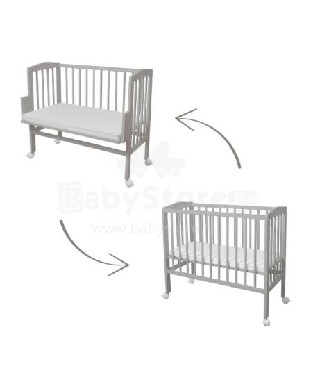Waldin  Bedside Crib 2in1 Art.297551 Grey Puidust 2-ühes võrevoodi/häll ratastel madratsiga