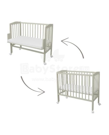 Waldin  Bedside Crib 2in1 Art.297552 Olive Wooden 2-in-1 crib/cradle on wheels with a mattress
