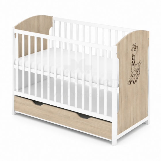 Elf Bed Meadow Drawer Art.298056 White\Pine Medinė kūdikio lovelė su stalčiumi daiktams susidėti (120x60 cm)