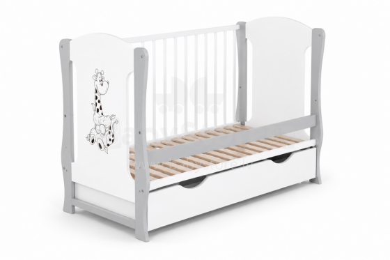 Elf Bed Zephyr Drawer Art.298057 White\Grey Medinė kūdikio lovelė su stalčiumi daiktams susidėti (120x60 cm)