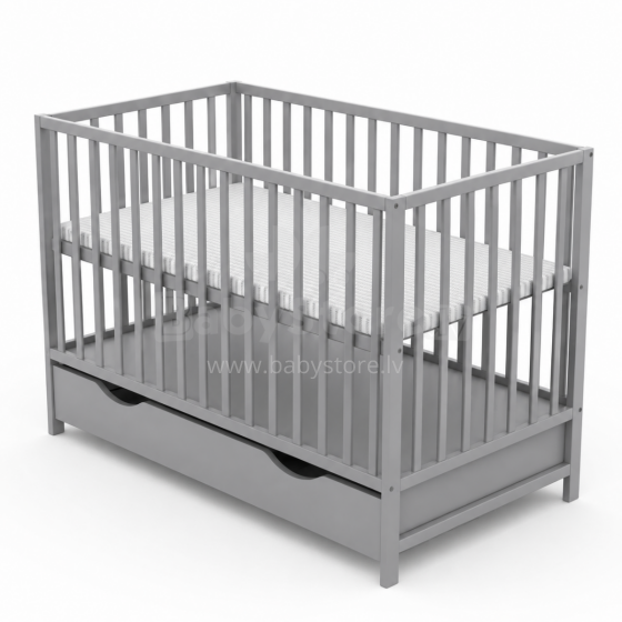 Elf Bed Сlassic Drawer Art.298083 Grey Medinė kūdikio lovelė su stalčiumi daiktams susidėti (120x60 cm)