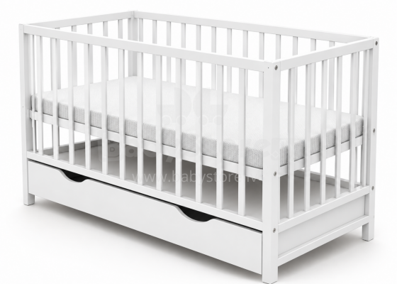 Elf Bed Сlassic Drawer Art.298084 White Medinė kūdikio lovelė su stalčiumi daiktams susidėti (120x60 cm)