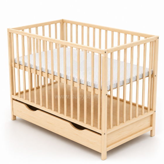 Elf Bed Сlassic Drawer Art.298085 Natural  Medinė kūdikio lovelė su stalčiumi daiktams susidėti (120x60 cm)