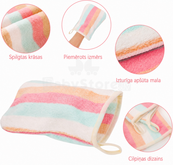 Bebe Basic Washcloth Art.298318 Stripes Medvilninė skalbimo pirštinė