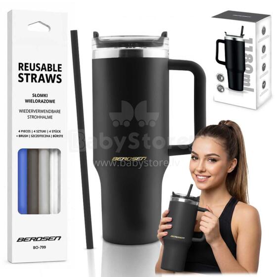Vacuum thermos mug with straw set 1180 ml Berdsen black