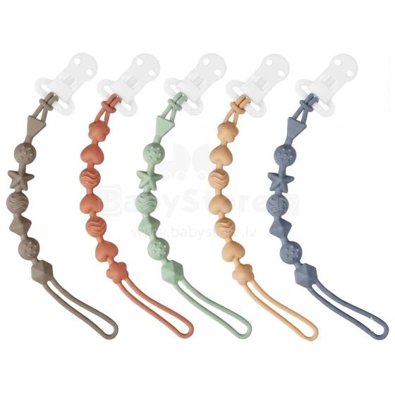 Kidsworld Silicone Pacifier Clip  Art.298740 Mix  Pastelinės žalios spalvos ąžuolo grandinėlė (čiulptuko laikiklis) su segtuku