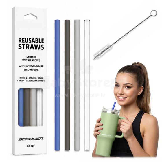 Berdsten Plastic Reusable Straw Set 4 + Brush