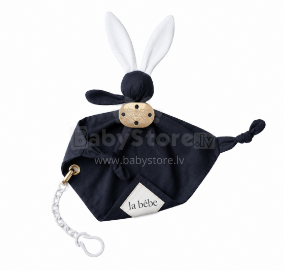 La Bebe™ Sleep Comforter Gift Set Art.299202 Black Bunnies Minkšta apsauginė antklodė + čiulptuko laikiklis