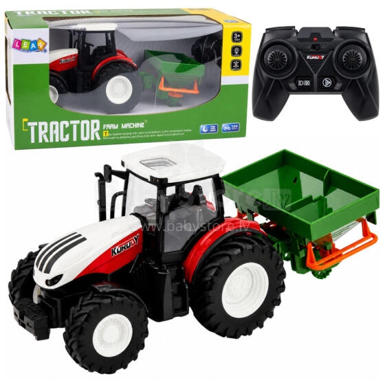 RC nuotoliniu būdu valdomas žemės ūkio traktorius su sėjikliu Raudonas 1:24
