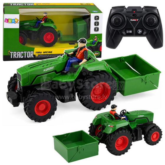 Nuotoliniu būdu valdomas RC žemės ūkio traktorius su priekaba Ūkininkas 1:24